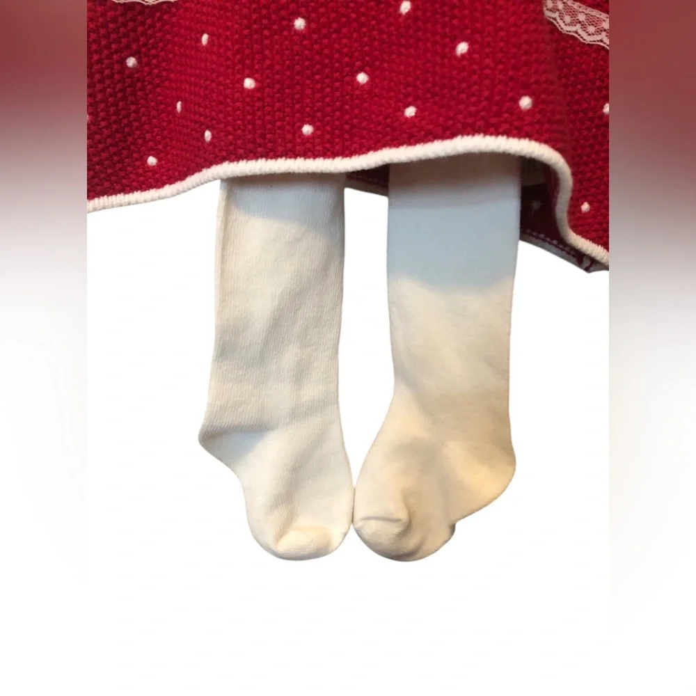 Tahari Baby NWT 3-Piece Holiday Red Knit Baby Dress, Hat and Cream Tights